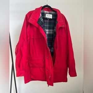 Vintage Eddie Bauer Red Parka with Green Wool Lined Plaid